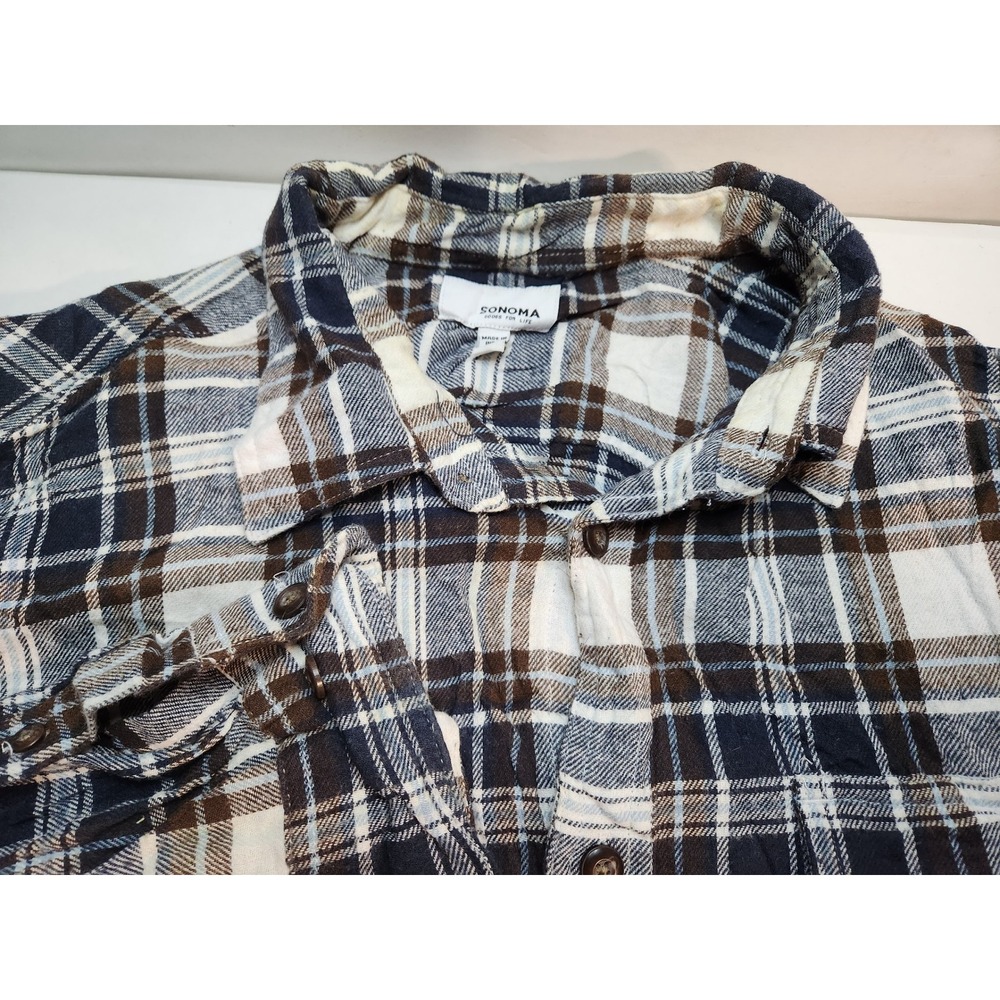 SONOMA Goods For Life Mens Plaid Flannel Shirt Long‎ Sleeve Button Up Large